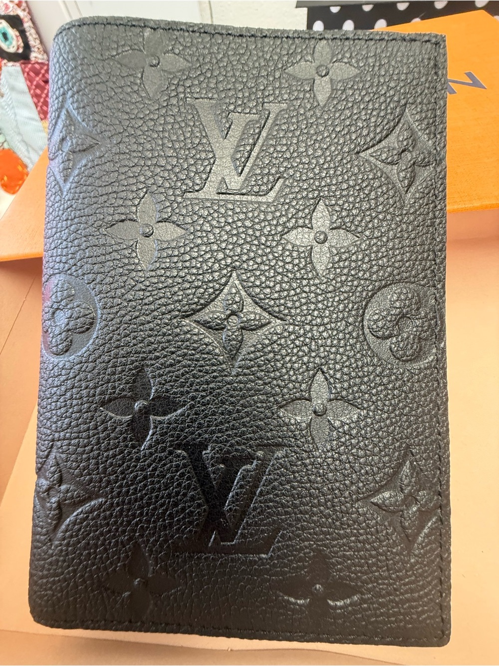 Louis Vuitton Black Textured Leather Card Holder with Gold Foil Stamp